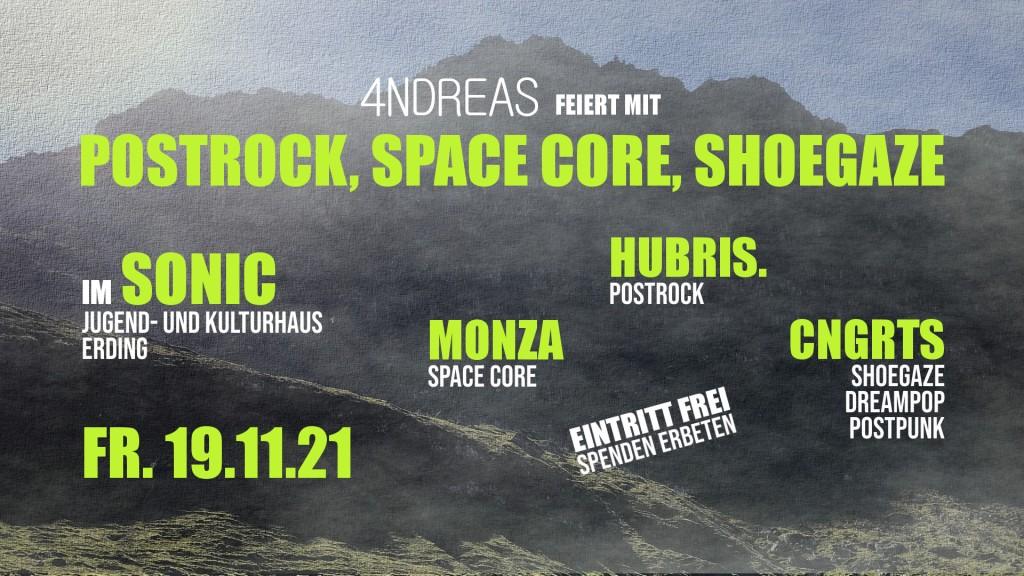 Veranstaltungsbild zum Konzert „4NDREAS feiert mit CNGRTS & Hubris.“