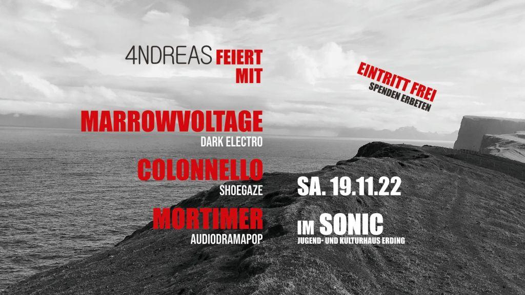 Veranstaltungsbild zum Konzert „4NDREAS feiert mit MarrowVoltage & Mortimer & Gedrovich“